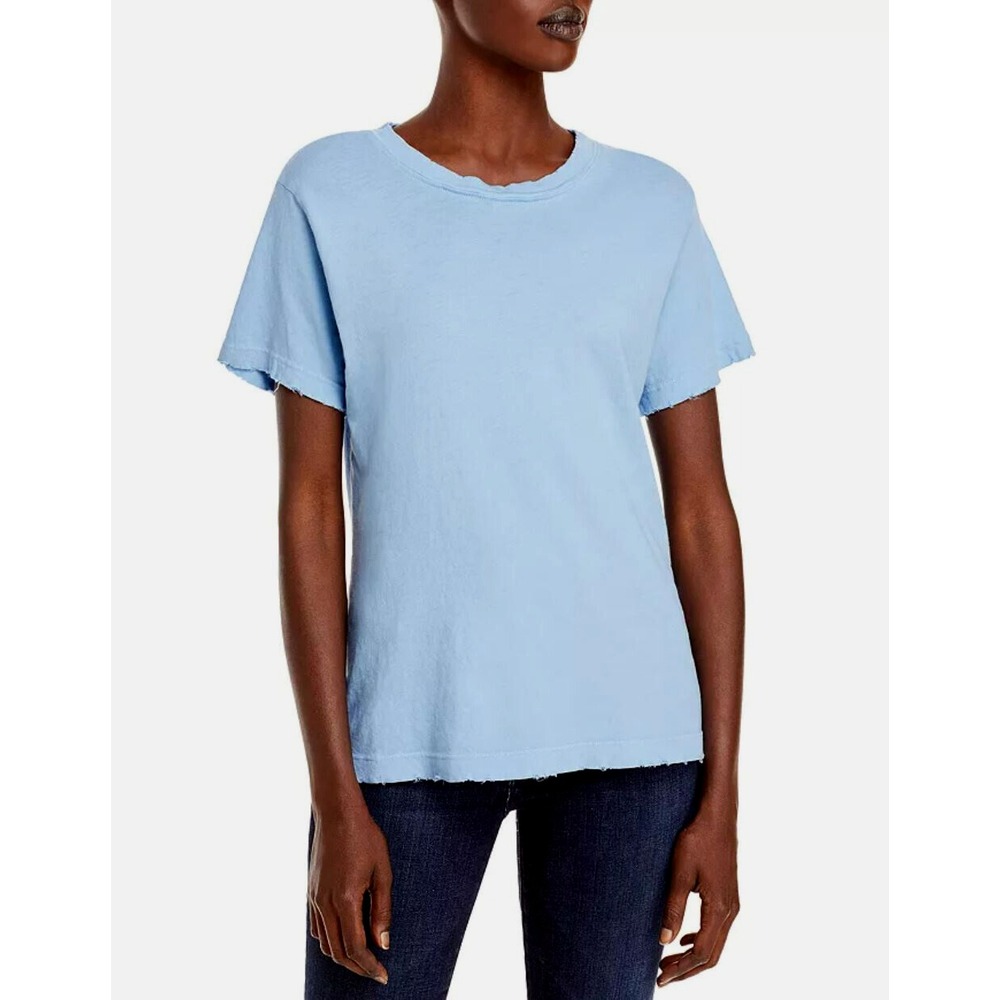 Current/Elliott Clean Cut Tee Blue Distressed T-Shirt 20-1-0179-TS01082 Womens 0